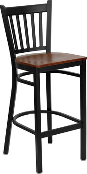 Flash Furniture HERCULES Series Black Vertical Back Metal Restaurant Bar Stool - Mahogany Wood Seat Model XU-DG-6R6B-VRT-BAR-CHYW-GG