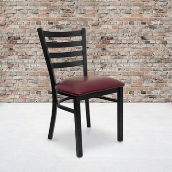 Flash Furniture HERCULES Series Black Ladder Back Metal Restaurant Chair - Burgundy Vinyl Seat, Model XU-DG694BLAD-BURV-GG 2