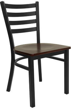 Flash Furniture HERCULES Series Black Ladder Back Metal Restaurant Chair - Mahogany Wood Seat, Model XU-DG694BLAD-MAHW-GG