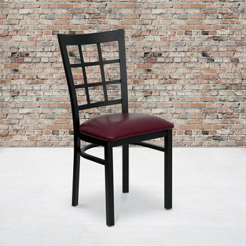Flash Furniture HERCULES Series Black Window Back Metal Restaurant Chair - Cherry Wood Seat Model XU-DG6Q3BWIN-BURV-GG 2