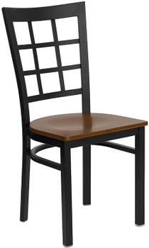 Flash Furniture HERCULES Series Black Window Back Metal Restaurant Chair - Mahogany Wood Seat Model XU-DG6Q3BWIN-CHYW-GG