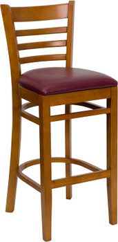 Flash Furniture HERCULES Series Cherry Finished Ladder Back Wooden Restaurant Bar Stool Model XU-DGW0005BARLAD-CHY-BURV-GG