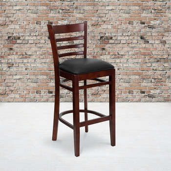 Flash Furniture HERCULES Series Mahogany Finished Ladder Back Wooden Restaurant Bar Stool - Burgundy Vinyl Seat Model XU-DGW0005BARLAD-MAH-BLKV-GG 2