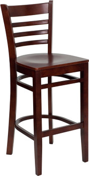 Flash Furniture HERCULES Series Natural Wood Finished Ladder Back Wooden Restaurant Bar Stool - Black Vinyl Seat Model XU-DGW0005BARLAD-MAH-GG