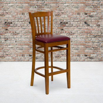 Flash Furniture HERCULES Series Cherry Finished Vertical Slat Back Wooden Restaurant Bar Stool Model XU-DGW0008BARVRT-CHY-BURV-GG 2