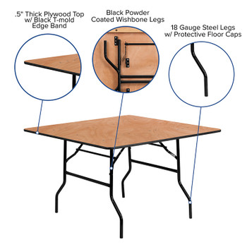 Flash Furniture 60'' Square Wood Folding Banquet Table Model YT-WFFT48-SQ-GG 2