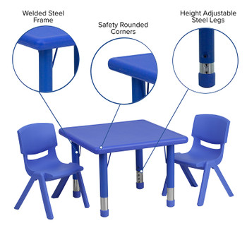 Flash Furniture 24'' Square Adjustable Blue Plastic Activity Table Set with 4 School Stack Chairs Model YU-YCX-0023-2-SQR-TBL-BLUE-R-GG 2