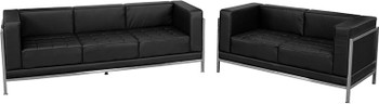 Flash Furniture HERCULES Lacey Series Contemporary Black Leather Love Seat with Stainless Steel Frame Model ZB-IMAG-SET2-GG