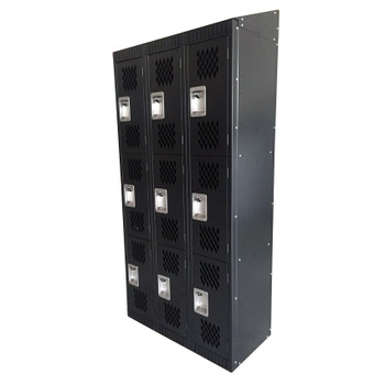 Omcan 3-Tier / 3 Bank Black Locker With Mesh Doors, Model# 43048