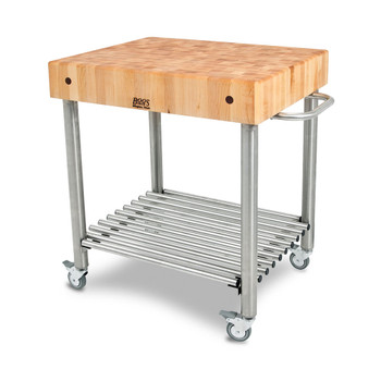 John Boos 30"x24" D' Amico 5" Thick Hard Maple Top Butcher Block Style Kitchen Cart (USA Made), Model# CUCD15