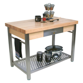 John Boos Cucg Cucina Grande 2-1/4 Thick Hard MapleTop (Edge Grain)Grande 60X36X2-1/4 W/8" Drp Lf Var W/5" Locking Casters & 60" Potrack (Made In The USA), Model# CUCG11C-PRG60