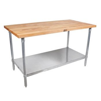 John Boos Jns 1-1/2 Thick MapleTop Work Table Galvanized Base And Shelf 60X36X1-1/2 W/Sct-Oil Galv Shf (Made In The USA), Model# JNS17