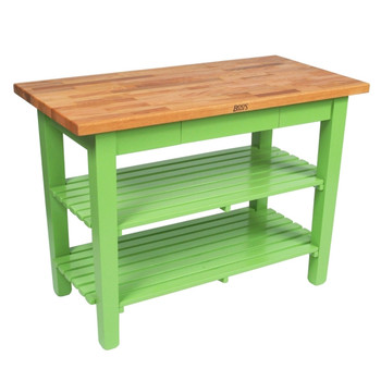 John Boos Oc Oak Table 36X25X1-1/2 W/Fj 2 Shf Barn Red (Made In The USA), Model# OC3625-2S-BN