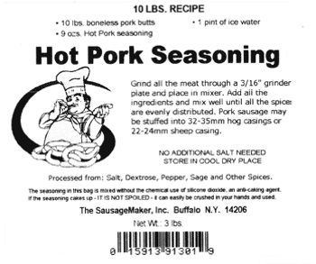 Sausage Maker Hot Pork Sausage Seasoning - 3 lbs., Model# 12-1053