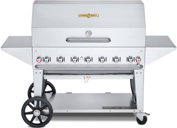 Crown Verity 48" Mobile Grill Pro w/ Roll Dome (2) End Shelves Bun Rack & Cover NG, Model# CV-MCB-48PRO-NG
