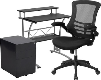 Flash Furniture Black Desk, Chair, Cabinet Set, Model# BLN-CLIFCHPX5-BK-GG