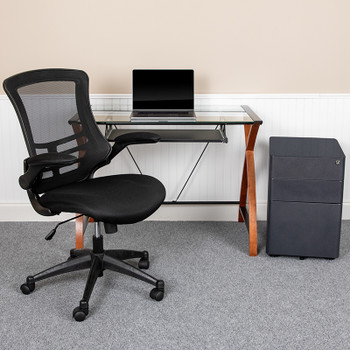 Flash Furniture Black Desk, Chair, Cabinet Set, Model# BLN-NAN28CHPX5-BK-GG 2