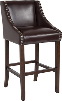 Flash Furniture Carmel Series 30" Brown Leather/Wood Stool, Model# CH-182020-30-BN-GG