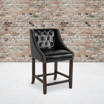 Flash Furniture Carmel Series 24" Black Leather/Wood Stool, Model# CH-182020-T-24-BK-GG 2