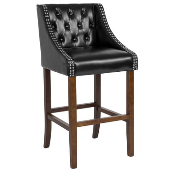 Flash Furniture Carmel Series 30" Black Leather/Wood Stool, Model# CH-182020-T-30-BK-GG
