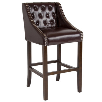 Flash Furniture Carmel Series 30" Brown Leather/Wood Stool, Model# CH-182020-T-30-BN-GG