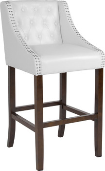 Flash Furniture Carmel Series 30" White Leather/Wood Stool, Model# CH-182020-T-30-WH-GG