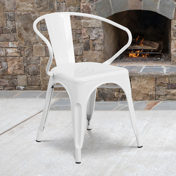 Flash Furniture White Metal Chair With Arms, Model# CH-31270-WH-GG 2