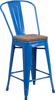 Flash Furniture 24" Blue Metal Counter Stool, Model# CH-31320-24GB-BL-WD-GG