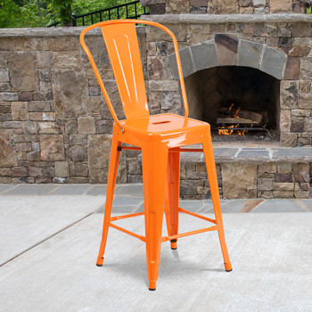 Flash Furniture 24" Orange Metal Outdoor Stool, Model# CH-31320-24GB-OR-GG 2