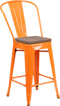 Flash Furniture 24" Orange Metal Counter Stool, Model# CH-31320-24GB-OR-WD-GG