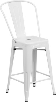 Flash Furniture 24" White Metal Outdoor Stool, Model# CH-31320-24GB-WH-GG