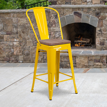 Flash Furniture 24" Yellow Metal Counter Stool, Model# CH-31320-24GB-YL-WD-GG 2