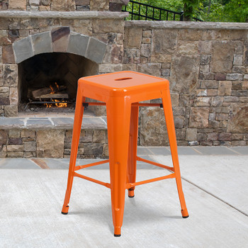 Flash Furniture 24" Orange No Back Metal Stool, Model# CH-31320-24-OR-GG 2