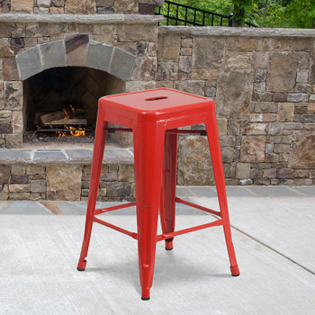 Flash Furniture 24" Red No Back Metal Stool, Model# CH-31320-24-RED-GG 2