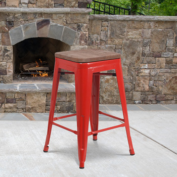 Flash Furniture 24" Red Metal Counter Stool, Model# CH-31320-24-RED-WD-GG 2