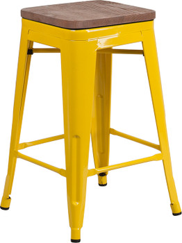 Flash Furniture 24" Yellow Metal Counter Stool, Model# CH-31320-24-YL-WD-GG