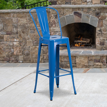 Flash Furniture 30" Blue Metal Outdoor Stool, Model# CH-31320-30GB-BL-GG 2