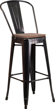 Flash Furniture 30" Aged Black Metal Stool, Model# CH-31320-30GB-BQ-WD-GG