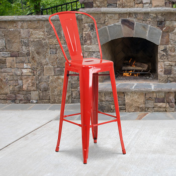 Flash Furniture 30" Red Metal Outdoor Stool, Model# CH-31320-30GB-RED-GG 2