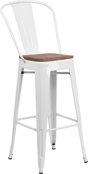 Flash Furniture 30" White Metal Barstool, Model# CH-31320-30GB-WH-WD-GG