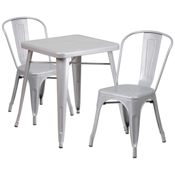 Flash Furniture 23.75SQ Silver Metal Table Set, Model# CH-31330-2-30-SIL-GG