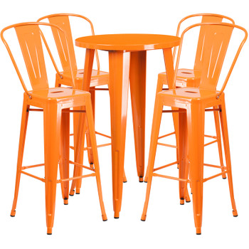 Flash Furniture 24RD Orange Metal Bar Set, Model# CH-51080BH-4-30CAFE-OR-GG