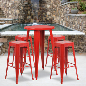 Flash Furniture 24RD Red Metal Bar Set, Model# CH-51080BH-4-30SQST-RED-GG 2