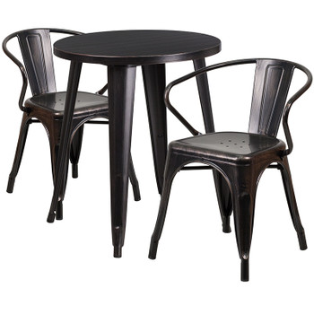 Flash Furniture 24RD Aged Black Table Set, Model# CH-51080TH-2-18ARM-BQ-GG