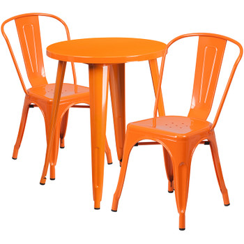 Flash Furniture 24RD Orange Metal Table Set, Model# CH-51080TH-2-18CAFE-OR-GG