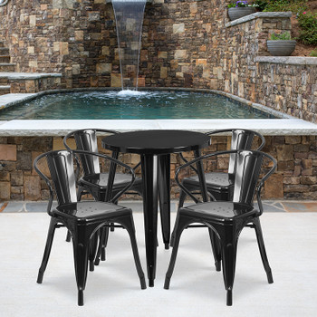 Flash Furniture 24RD Black Metal Table Set, Model# CH-51080TH-4-18ARM-BK-GG 2