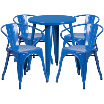 Flash Furniture 24RD Blue Metal Table Set, Model# CH-51080TH-4-18ARM-BL-GG