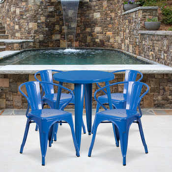 Flash Furniture 24RD Blue Metal Table Set, Model# CH-51080TH-4-18ARM-BL-GG 2