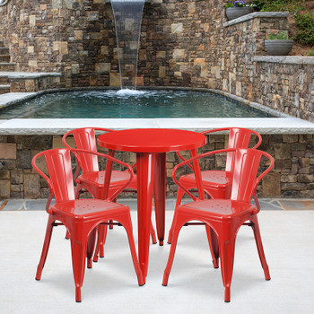 Flash Furniture 24RD Red Metal Table Set, Model# CH-51080TH-4-18ARM-RED-GG 2