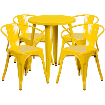 Flash Furniture 24RD Yellow Metal Table Set, Model# CH-51080TH-4-18ARM-YL-GG